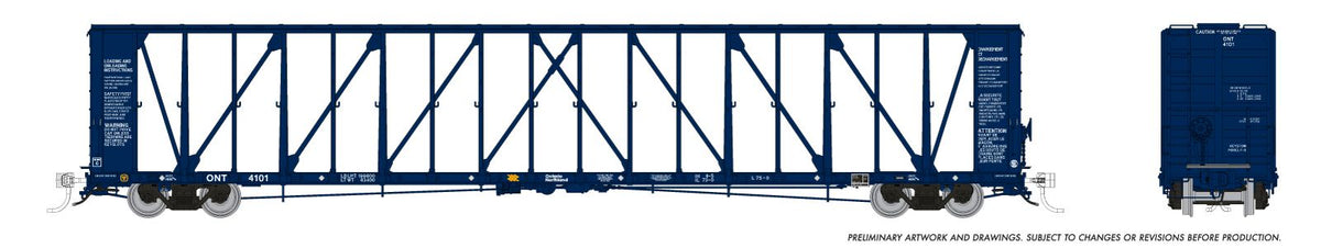 Rapido N NSC 73' Centerbeam Flatcar - Ready to Run -- Ontario Northland (1997 Scheme, blue)