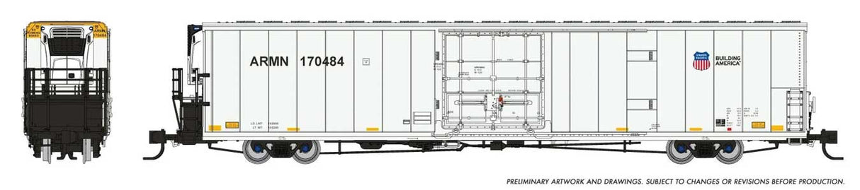 Rapido Trains N Greenbrier 7780 Cubic Foot Reefer 6-Pack - Ready to Run -- Union Pacific Set #2 (white, yellow, Building America Logo)