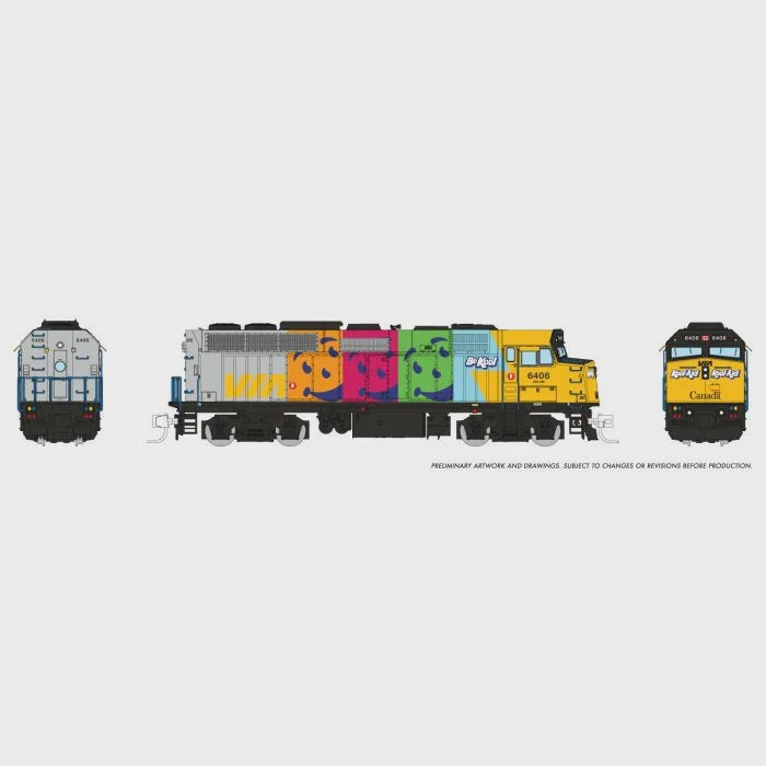 Rapido Trains N 	GMD F40PH-2D - Sound and DCC -- VIA Rail Canada #6406 (Kool Aid Scheme, gray, yellow, green, magenta, orange)