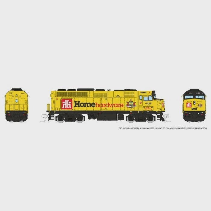 Rapido Trains N GMD F40PH-2D - Sound and DCC -- VIA Rail Canada #6429 (Home Hardware Scheme, yellow, red, black)