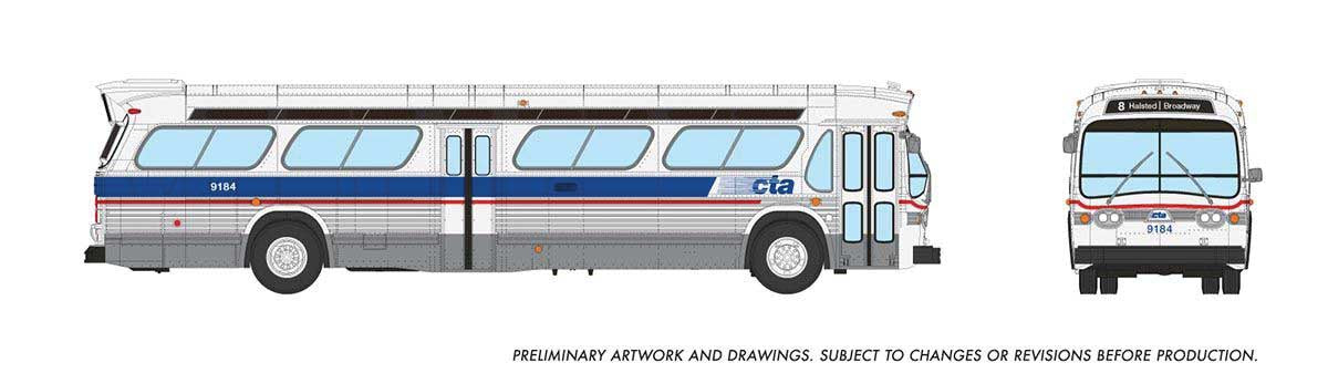 Rapido HO 1959-1986 GM New Look/Fishbowl Bus - Deluxe Lighted - Assembled -- Chicago Transit Authority CTA #9188 (Late Scheme, white, blue, red, silver)