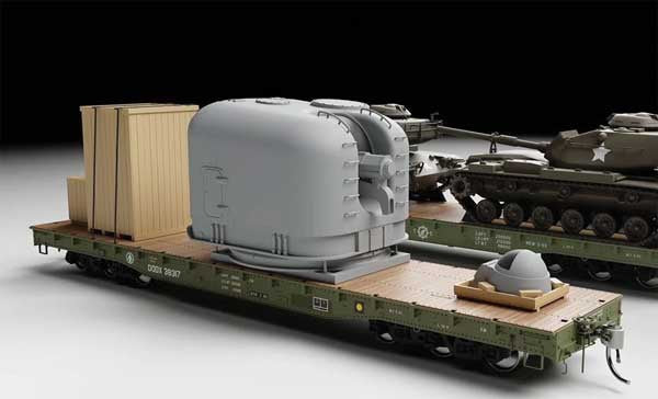 Rapido MK-42 5 Inch Naval Turret Flatcar Load - Assembled -- Gray