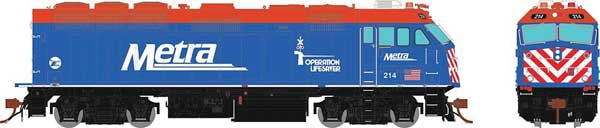 Rapido Trains EMD F40PHM-2 "Winnebago" - Sound and DCC -- Metra #214 (blue, red, white, black, Operation Lifesaver Logo)