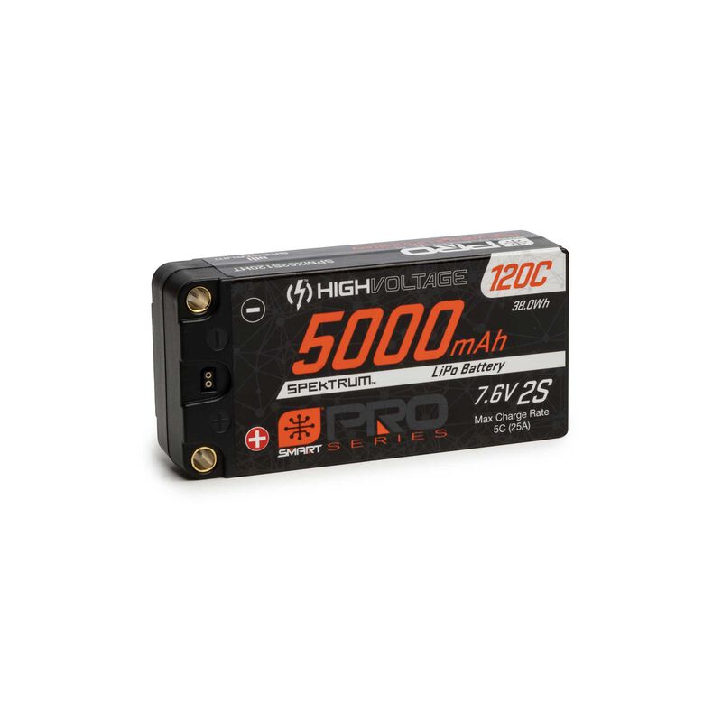 Spektrum 5000mAh 2S 7.6V Smart Pro Race HV LiPo 120C: 5mm