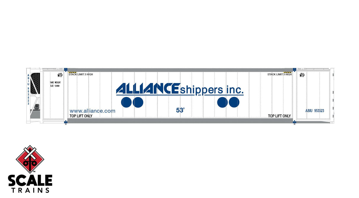 Operator HO Scale CIMC 53 Reefer Container w/sound, Alliance Shippers / 953523 /