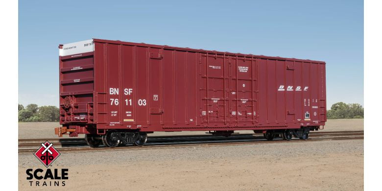 Operator HO Scale Trinity 60' 7500 8' Double-Plug-Door High-Cube Boxcar, BNSF/Wedge/Conspicuity Stripes / 761272 /