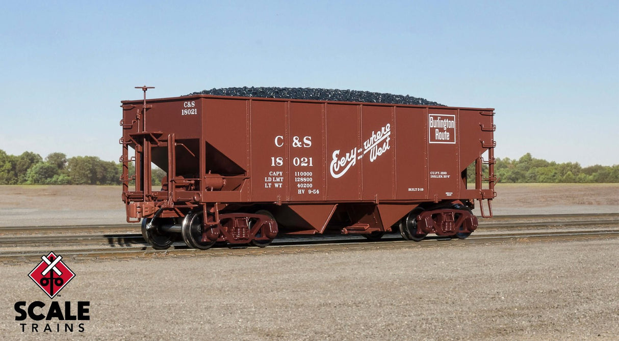 Fox Valley Models HO Scale USRA 55-Ton 2-Bay Open Hopper, Colorado & Southern/Burlington Route/C&S / 18040 /