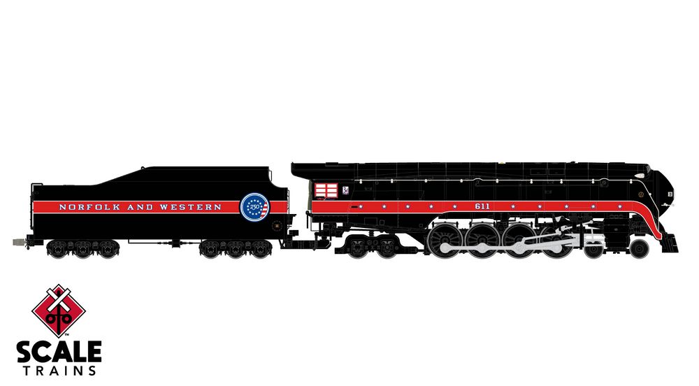 Scaletrains Rivet Counter HO Scale America 250th Norfolk Western (N&W) Class J 4-8-4 #611 - DCC / Sound Equipped