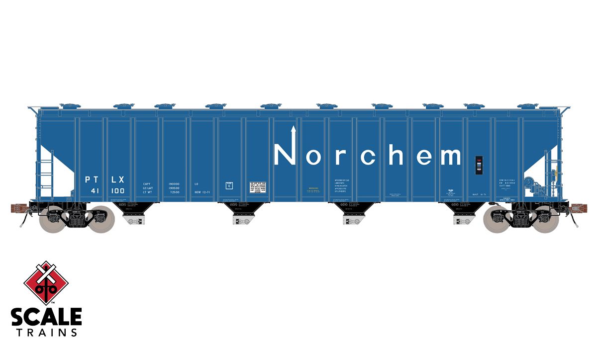 Scaletrains Rivet Counter HO Scale Pullman-Standard PS-2 5820 Covered Hopper, Pullman Transport Leasing/Norchem/Blue/PTLX / 41185 /