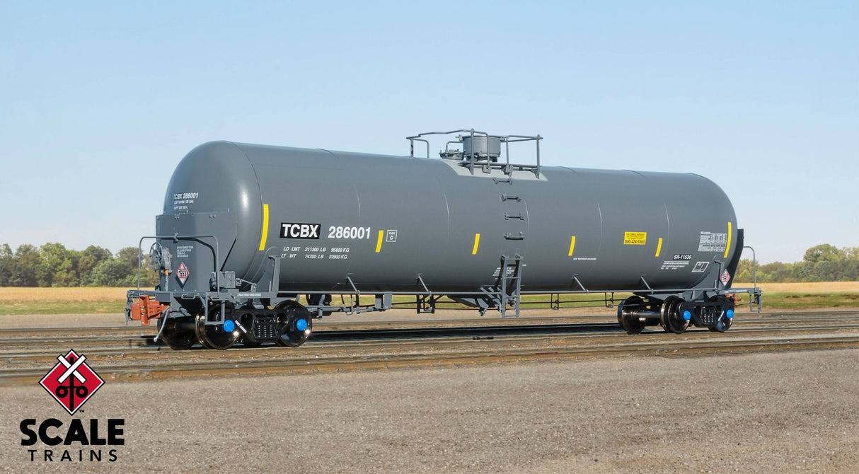 Rivet Counter HO Scale Trinity 31K Tank Car with Head Shields, TCBX/Half Ladders/Flammable Liquid / 286158 /