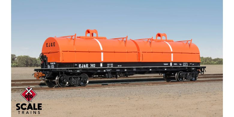 Rivet Counter HO Scale Thrall 2-Hood Coil Steel Car, Elgin Joliet & Eastern (EJ&E) /Orange Hoods / 7455 /
