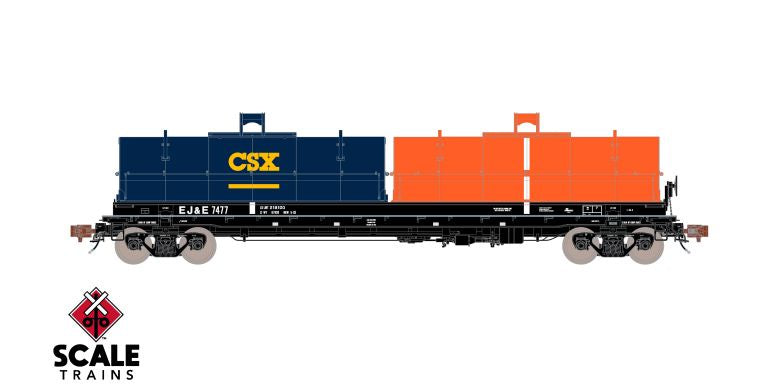 Rivet Counter HO Scale Thrall 2-Hood Coil Steel Car, Elgin Joliet & Eastern (EJ&E) /EJ&E Orange & CSX Hoods / 7477 /