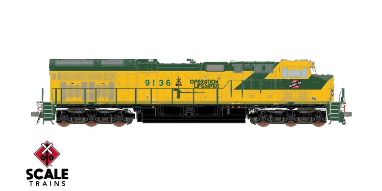 Scaletrains Rivet Counter HypoTypical HO Scale GE ET44AH, Chicago & North Western/Operation Lifesaver / 9136 / DCC & Sound Equipped