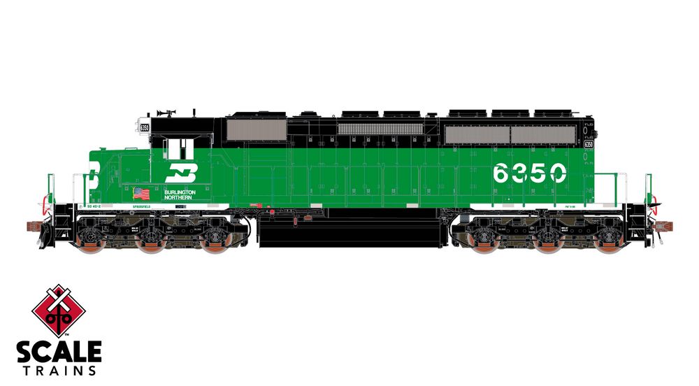 Rivet Counter HO Scale EMD SD40-2, Burlington Northern (BN) / White Face/Strobe Lights / 6350 / DC/DCC Ready