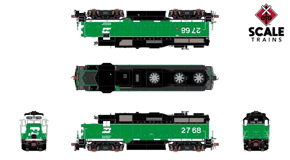 Rivet Counter HO Scale EMD GP39E, Burlington Northern/White Face/Strobe Lights / 2768 / DC/DCC Ready