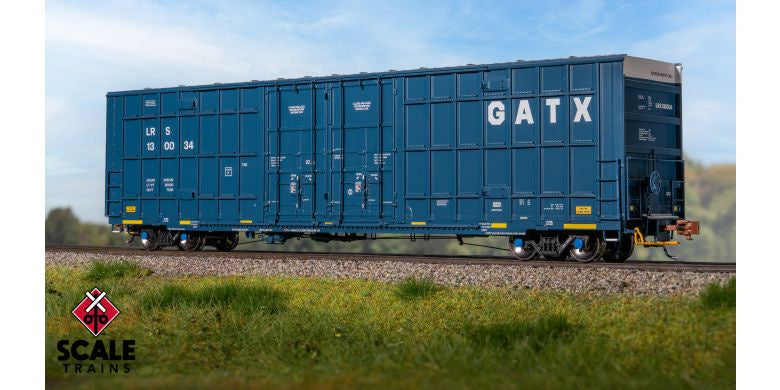 Rivet Counter HO Scale Trinity 60' 7500 8' Double-Plug-Door High-Cube Boxcar, GATX/English Door Data/Conspicuity Stripes/LRS / 130130 /
