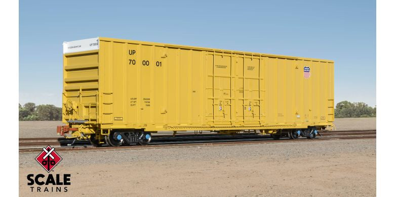 Rivet Counter HO Scale Trinity 60' 7500 8' Double-Plug-Door High-Cube Boxcar, Union Pacific/Anti-Vandalism Reporting Marks/Conspicuity Stripes / 700095 /