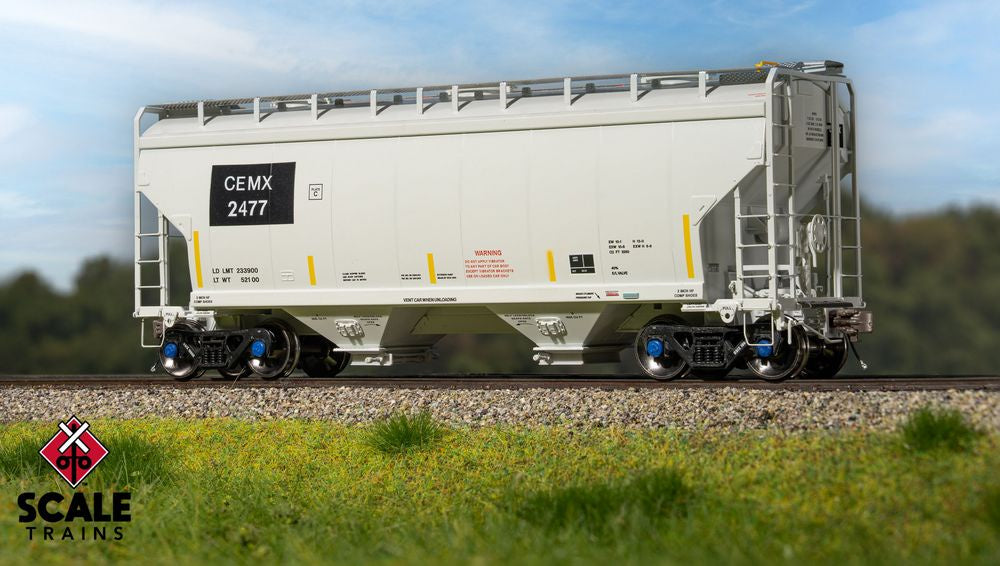 Scaletrains Rivet Counter HO Scale Gunderson 3250 Covered Hopper, CEMEX / ex-AOKX Black PatchedAutoLOK II Outlet Gates / CEMX #2477