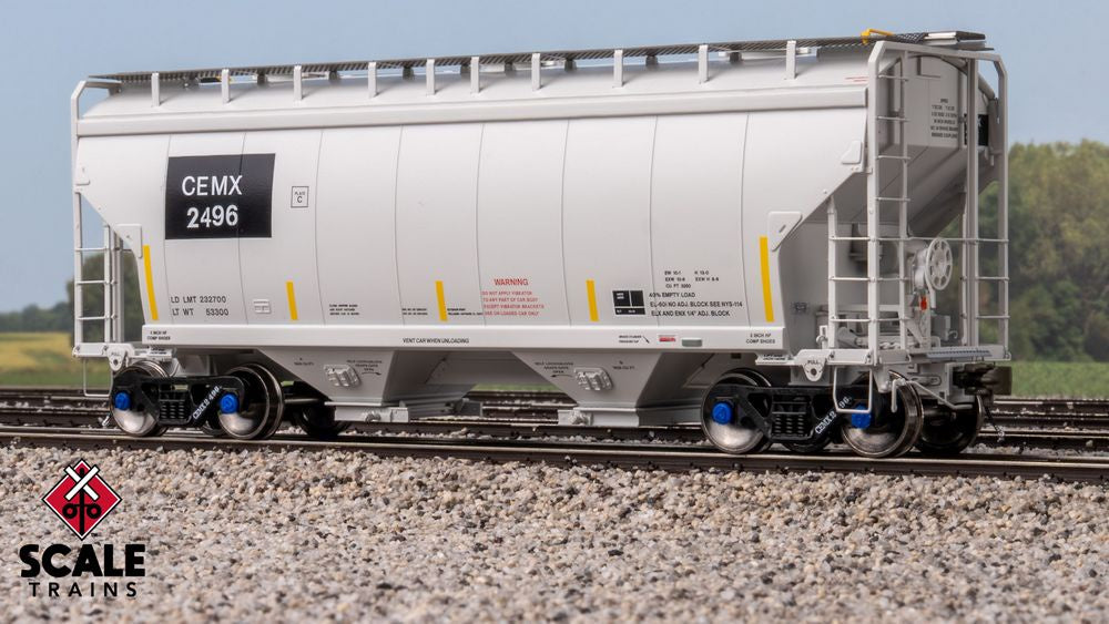 Scaletrains Rivet Counter HO Scale Gunderson 3250 Covered Hopper, CEMEX / ex-AOKX Black Patched / Low Profile Outlet Gates / CEMX #2496