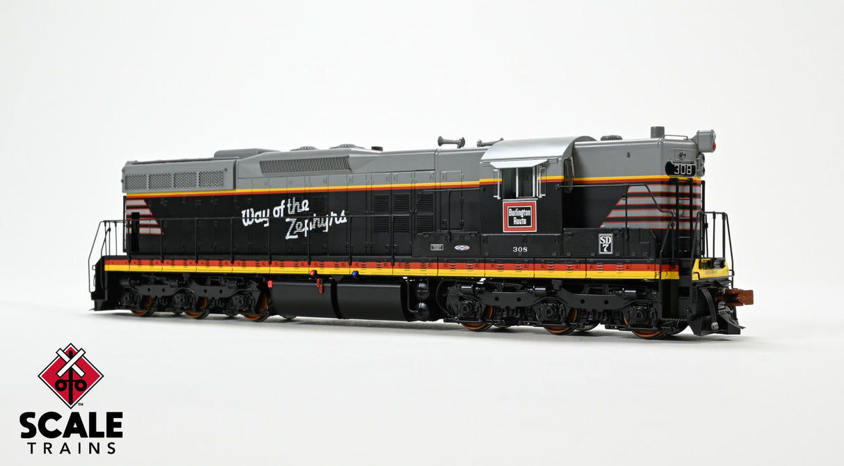 Scaletrains Rivet Counter HO Scale EMD SD7, Chicago Burlington & Quincy/Blackbird/As Delivered / 308 / DCC & Sound Equipped