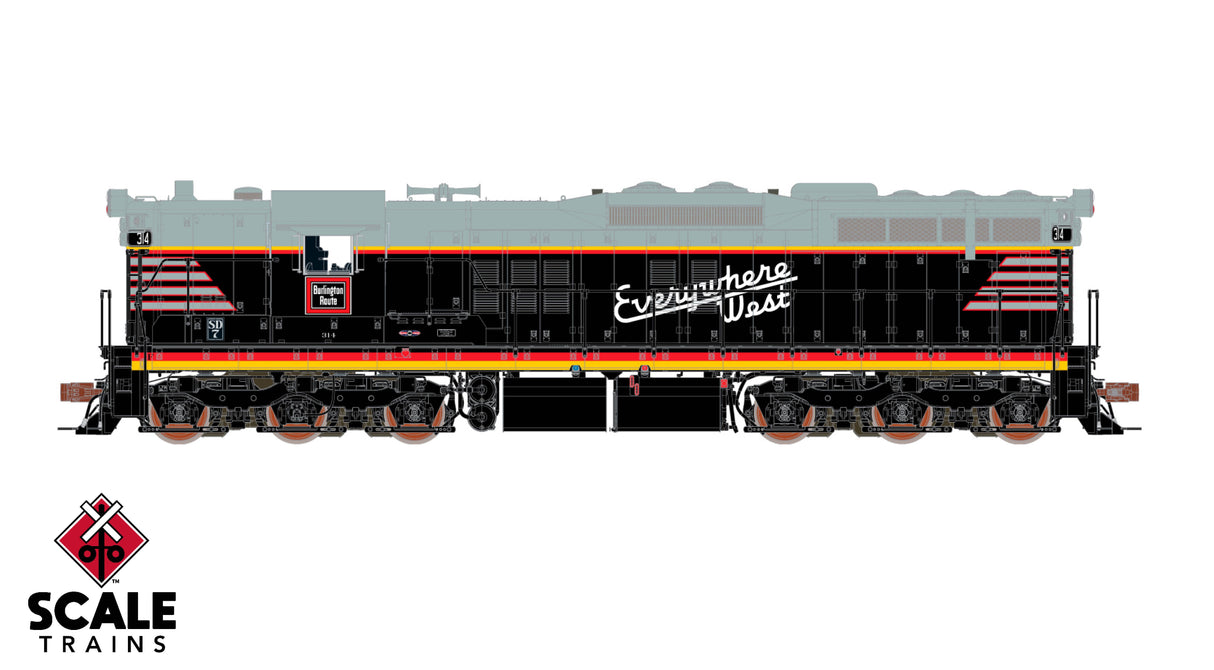 Scaletrains Rivet Counter HO Scale EMD SD7, Chicago Burlington & Quincy/Blackbird/As Delivered / 314 / DC/DCC Ready