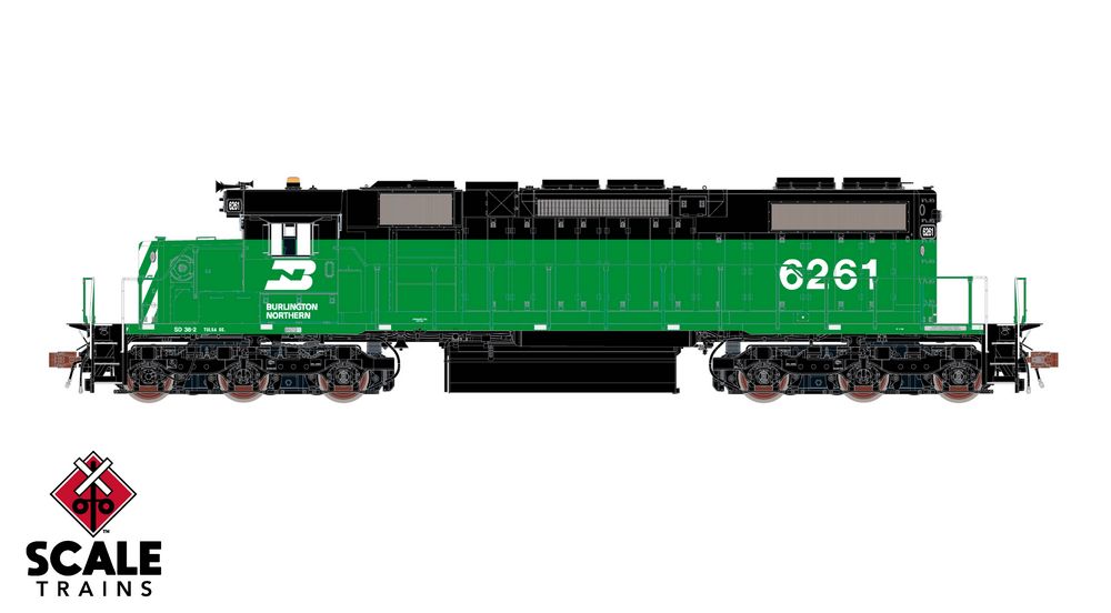 Rivet Counter HO Scale EMD SD38-2 w/Dynamic Brakes, Burlington Northern (BN) / 6261 / DC/DCC Ready