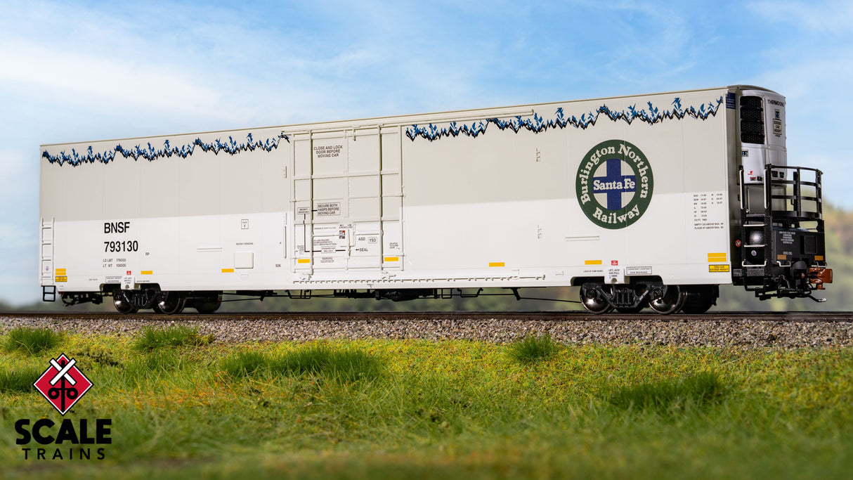 Rivet Counter HO Scale Trinity 82' 7883 Mechanical Reefer w/sound, BNSF /Roofline Icicles/Patched/Late Thermo King / 793130 /