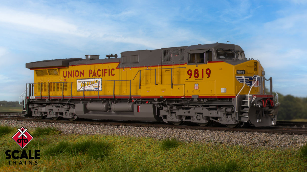 Rivet Counter HO Scale GE DASH 9-44CW, Union Pacific/Winged Nose Logo/"The Future Network" Side Logos/Red Sill Stripe / 9819 / DCC & Sound Equipped