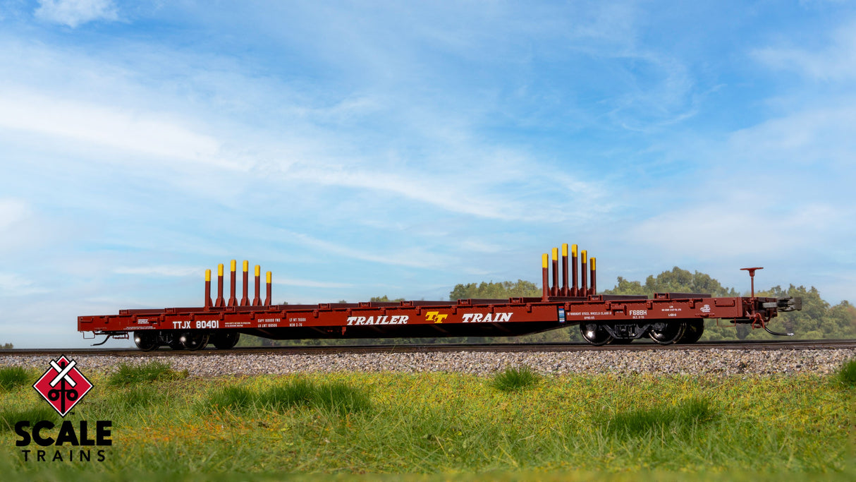 Rivet Counter HO Scale BSC F68BH Finger Rack Flatcar, Trailer Train / Oxide Red / As Delivered/TTJX / 80427 /