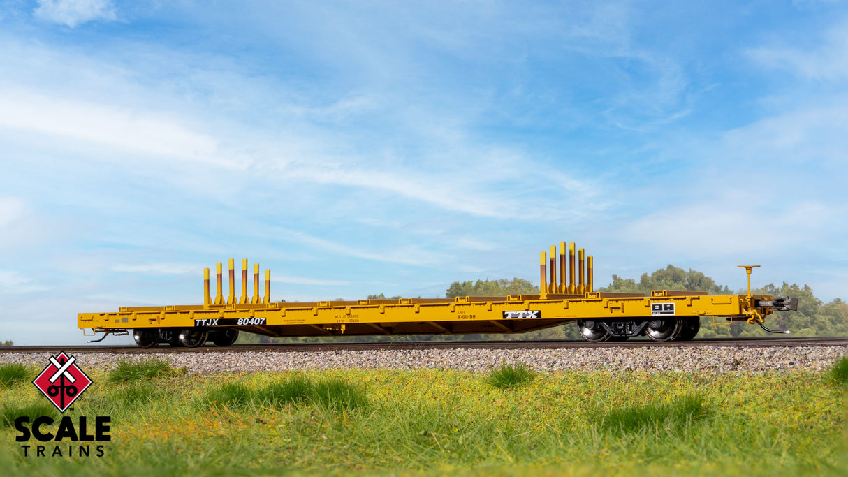 Rivet Counter HO Scale BSC F68BH Finger Rack Flatcar, TTX / Yellow Full Repaint/1991 Speed Logo / 80437 /