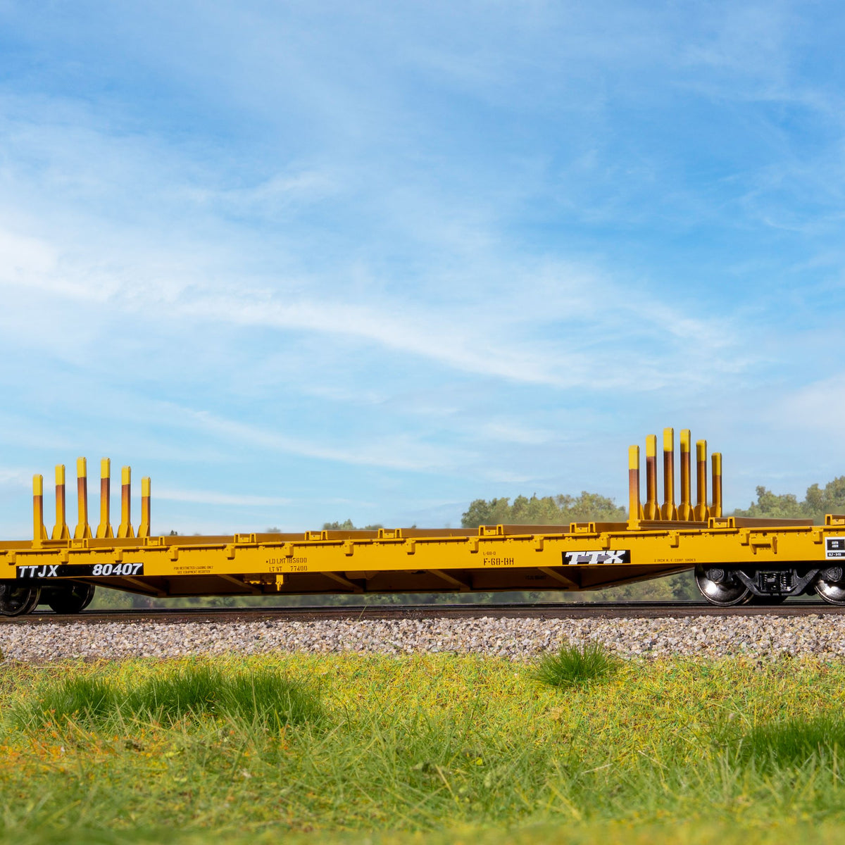 Finger Rack Options Rivet Counter HO Scale BSC F68BH Finger Rack Flatcar, TTX / Yellow Ful ...