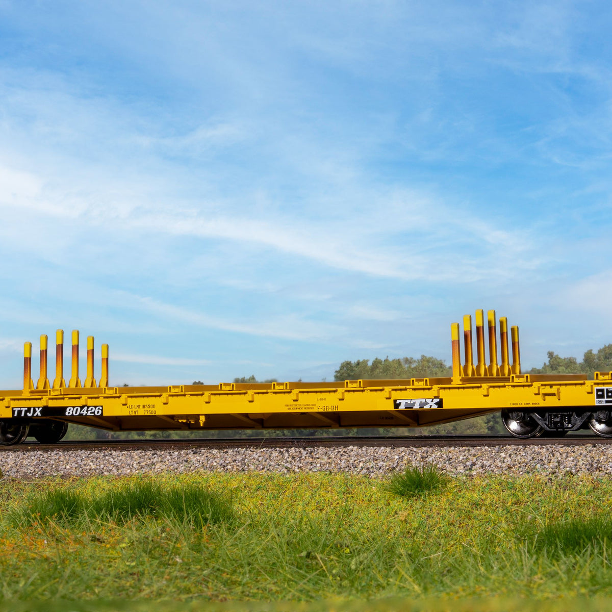 Finger Rack Foundation Rivet Counter HO Scale BSC F68BH Finger Rack Flatcar, TTX / Yellow Rep ...