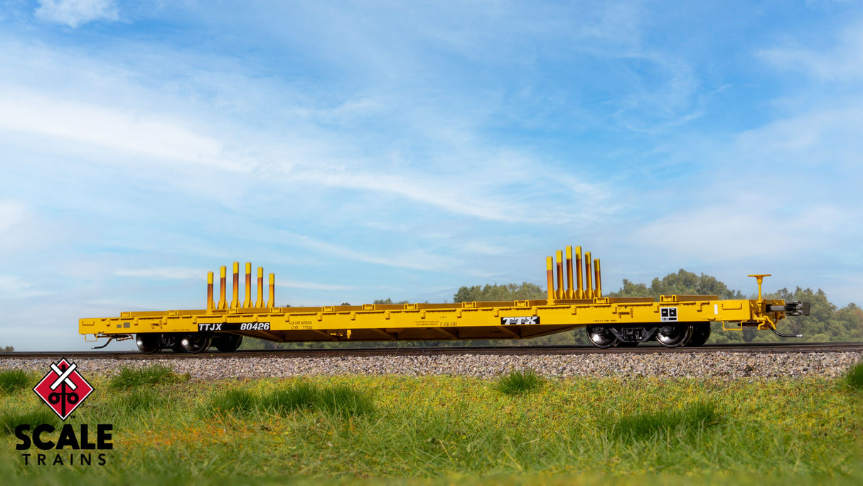 Rivet Counter HO Scale BSC F68BH Finger Rack Flatcar, TTX / Yellow Repaint/Patched/1991 Speed Logo / 80426 /