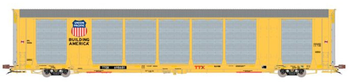 Scaletrains Rivet Counter HO Scale Gunderson Multi-Max Autorack, Union Pacific/UP Yellow/Large Panel Perforations/Globehopper Tracker/TTGX / 698992 /