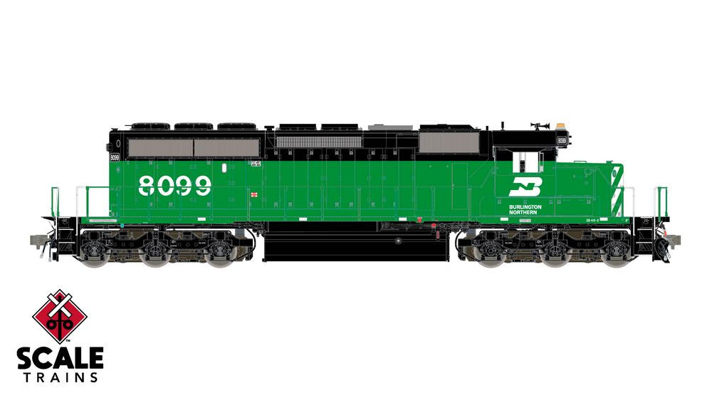 Scaletrains Rivet Counter HO Scale EMD SD40-2, Burlington Northern/Late/Class Lights #8099 - DC/DCC Ready