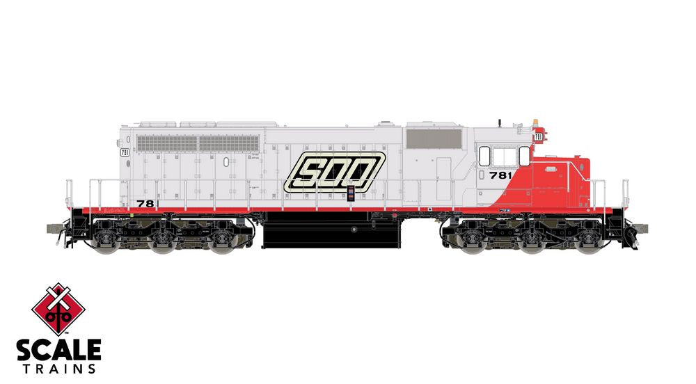 Scaletrains Rivet Counter HO Scale EMD SD40-2, Soo Line/Red & White/Parallelogram/Saturn 6552 Strobe Light #781 - DC/DCC Ready
