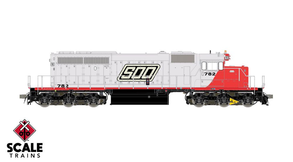 Scaletrains Rivet Counter HO Scale EMD SD40-2, Soo Line/Red & White/Parallelogram/Saturn 6552 Strobe Light #782 - DC/DCC Ready