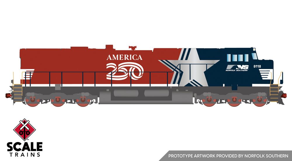Scaletrains Rivet Counter HO Scale GE ES44 - Norfolk Southern (NS) #8118 (America250 / Stars & Stripes) - DC / DCC Ready