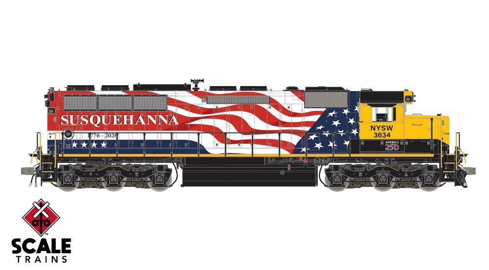 Scaletrains Rivet Counter HO Scale SD45 - Americaa 250th New York Susquehanna & Western (NYS&W) #3634 - DC / DCC Ready