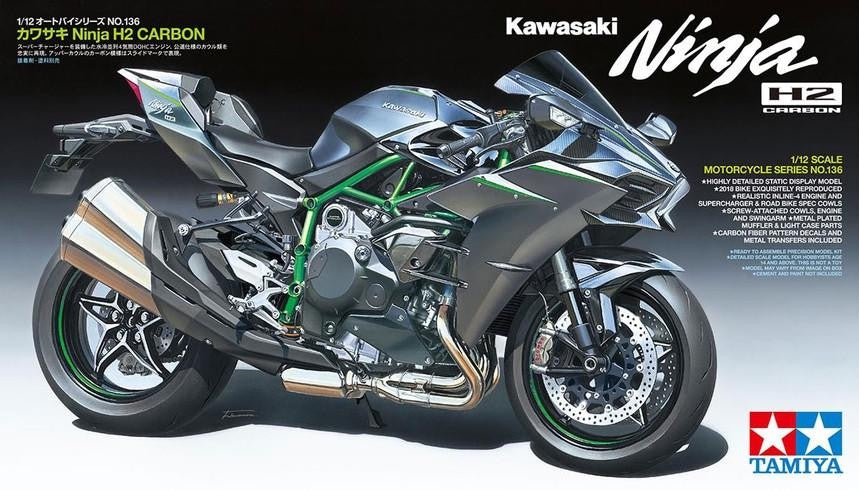 Tamiya 14136 1/12 Kawasaki Ninja H2 Carbon Plastic Model Kit