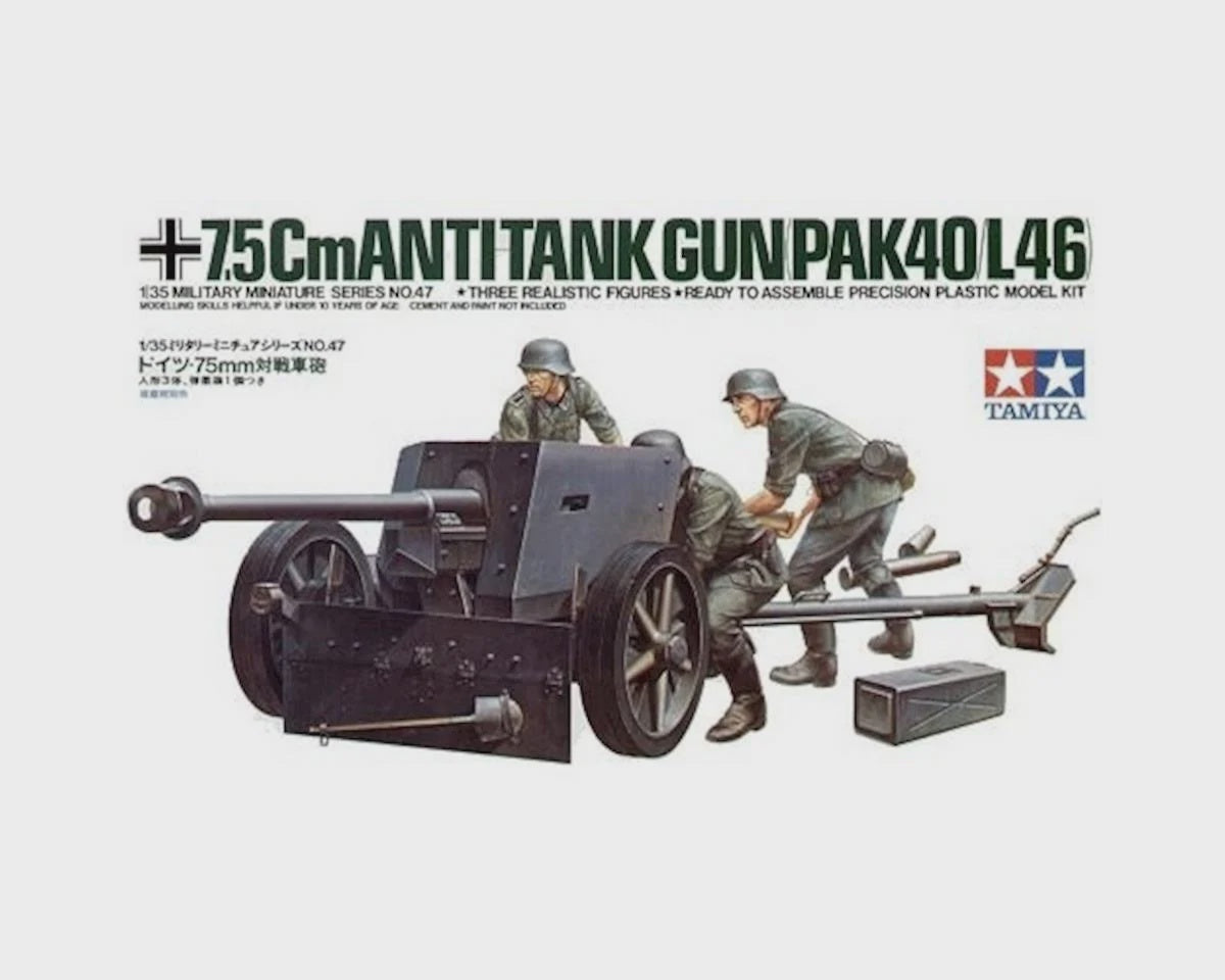 Tamiya 1/35 German 7.5cm Pak40 AT Gun Plastic Model Kit 35047