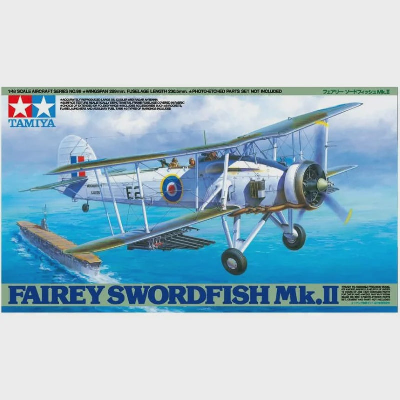 Tamiya 61099 1/48 Scale Model Aircraft Kit WWII RAF Fairey Swordfish MK.II
