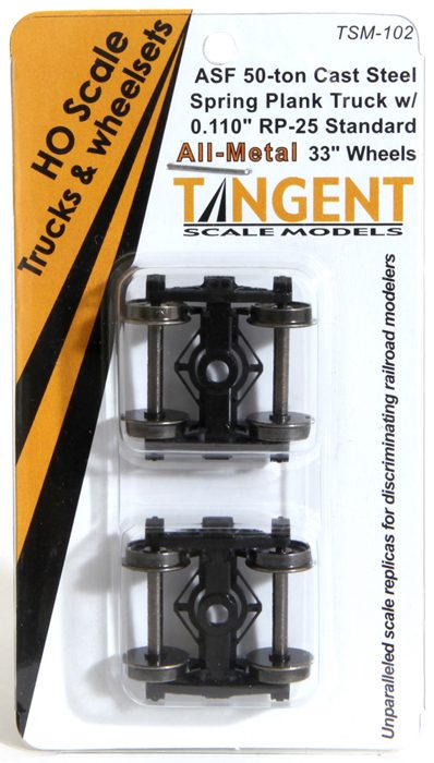 Tangent Scale Models HO 50-TON ASF SPRING PLANK TRUCKS W/NORMAL TREAD ALL-METAL WHEELS - 1PR - TAN102