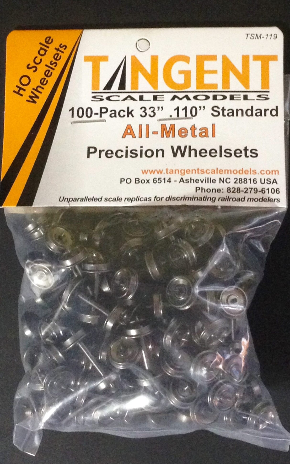 Tangent Scale Models HO 33" NORMAL TREAD RP25 ALL-METAL WHEELSETS - 100 PACK - TAN119