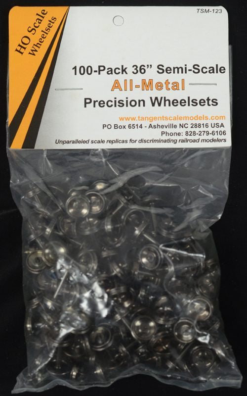 36 inch Semi-Scale Blackened All-Metal Precision Wheelsets - 100 pack (SKU 123)