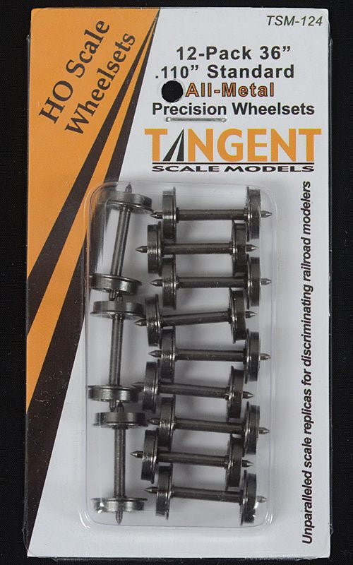 Tangent Scale Models HO 36" NORMAL TREAD RP25 ALL-METAL WHEELSETS - 12 PACK - TAN124