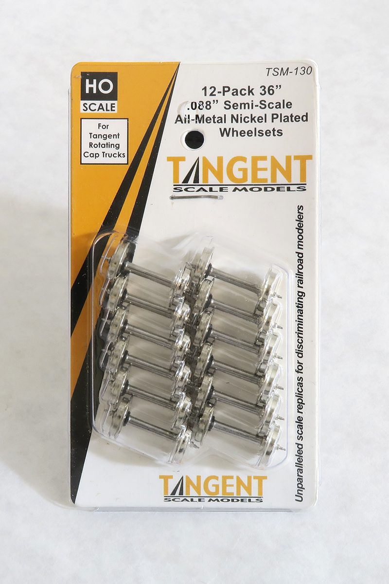 Tangent Scale Models 36 inch Semi-Scale Nickel Plated All-Metal Precision Wheelsets For Tangent Rotating Roller Bearing Trucks- 12 pack (SKU 130) - TAN130