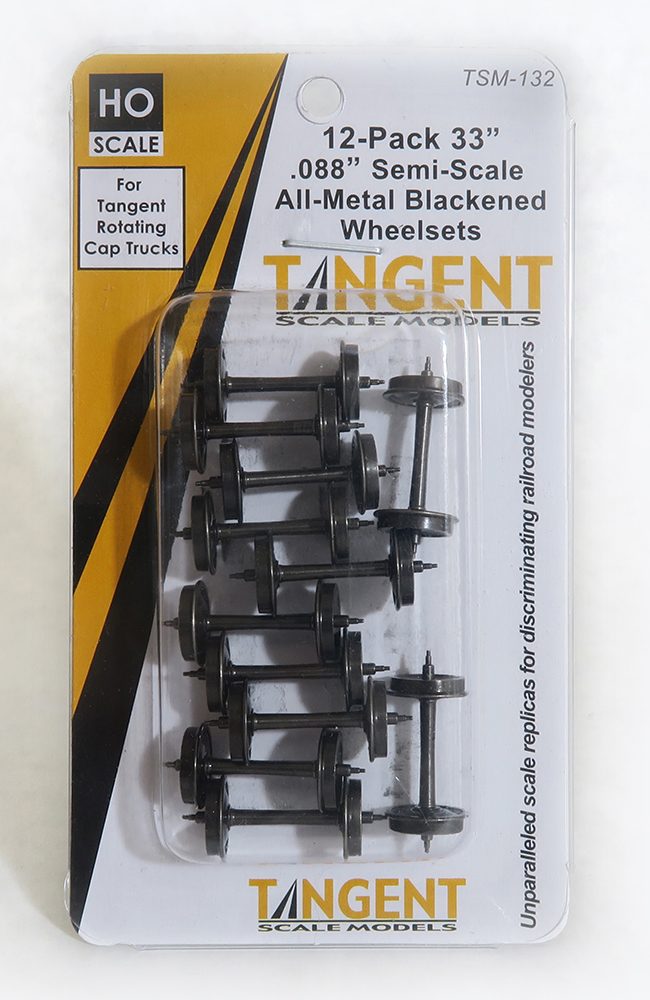 Tangent Scale Models 33 inch Semi-Scale Blackened All-Metal Precision Wheelsets for Tangent Rotating Roller Bearing Trucks - 12 pack (SKU 132) - TAN132