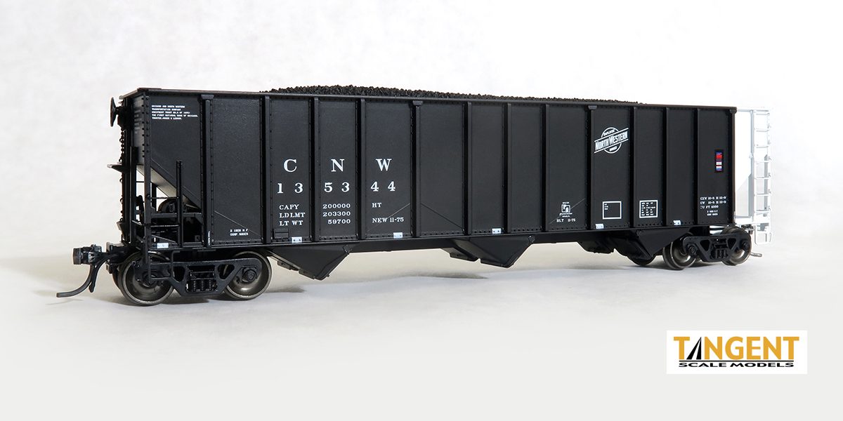Tangent Scale Models C&NW Phase 2 "Black Delivery 1975+" PS 4000 100T Triple Coal Hopper #135227 - TAN24060-04