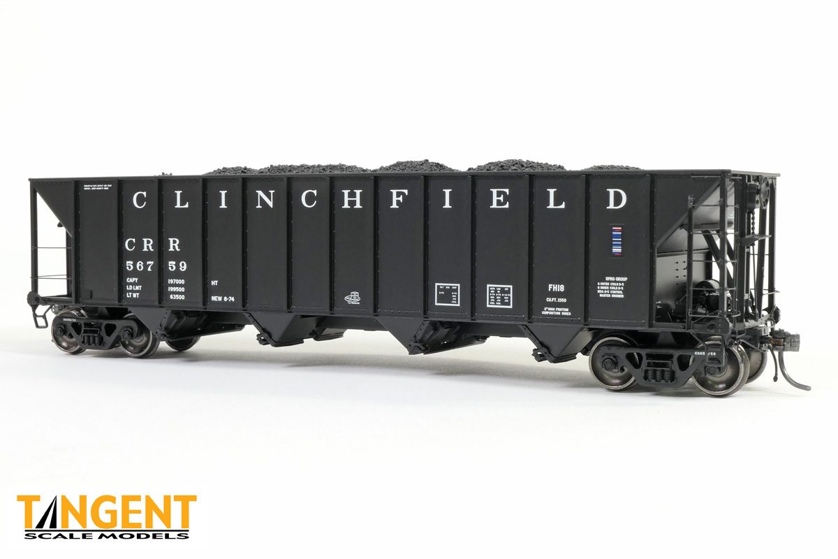 Tangent Scale Models HO Clinchfield (CRR) "FH18 Delivery Black 1974" Bethlehem Steel 3350CuFt Quad Coal Hopper - #56957